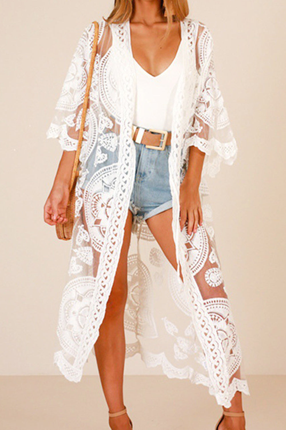 Women Full Length Flower Hollow Loose Fit Style Cover-Up