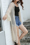 Women Solid Colored Cardigan Hollow Breathable Beach Cover-Up