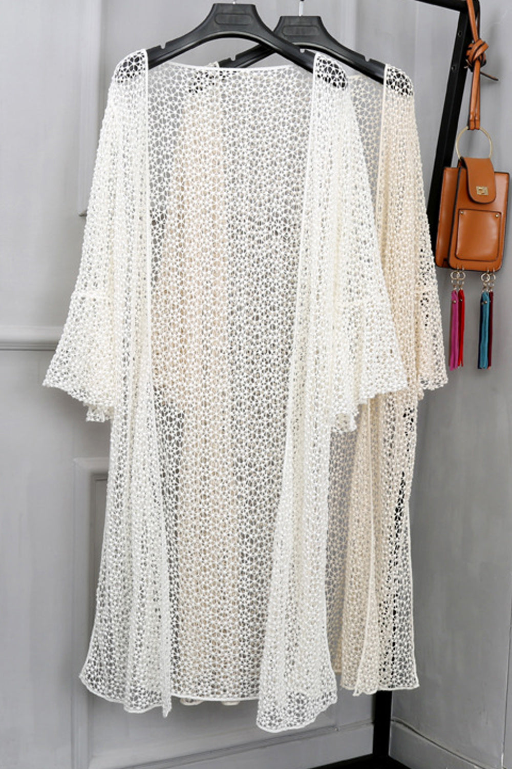 Women Solid Colored Cardigan Hollow Breathable Beach Cover-Up
