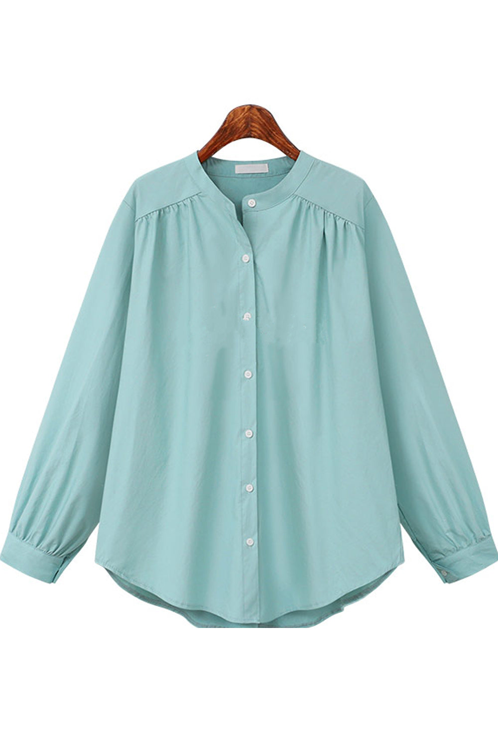 Women Loose Round Neck Button Down Shirt
