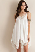 Women Thin Straps Lace Decorated Chiffon Tank Top White