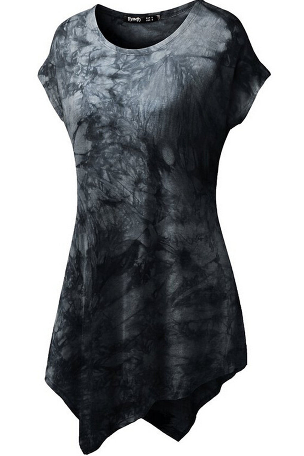 Women Slim Fitted V Shape Hem Dye Pattern Top Black