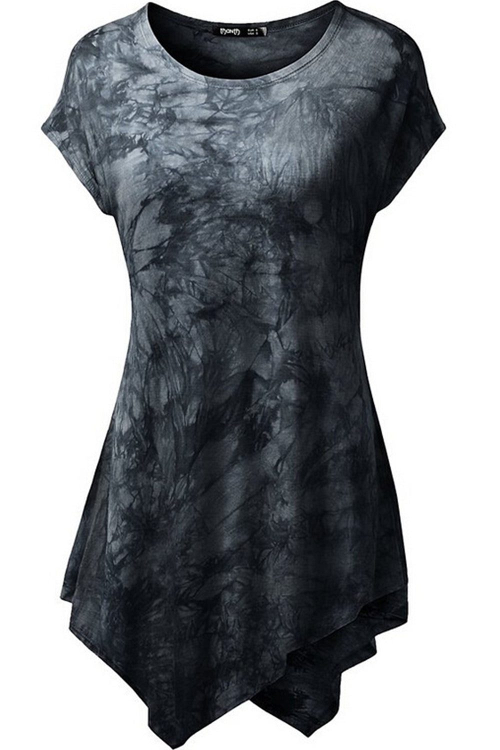 Women Slim Fitted V Shape Hem Dye Pattern Top Black