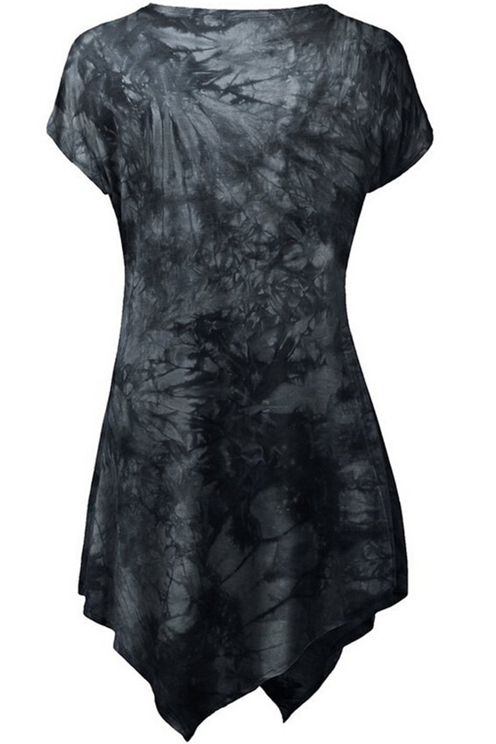 Women Slim Fitted V Shape Hem Dye Pattern Top Black