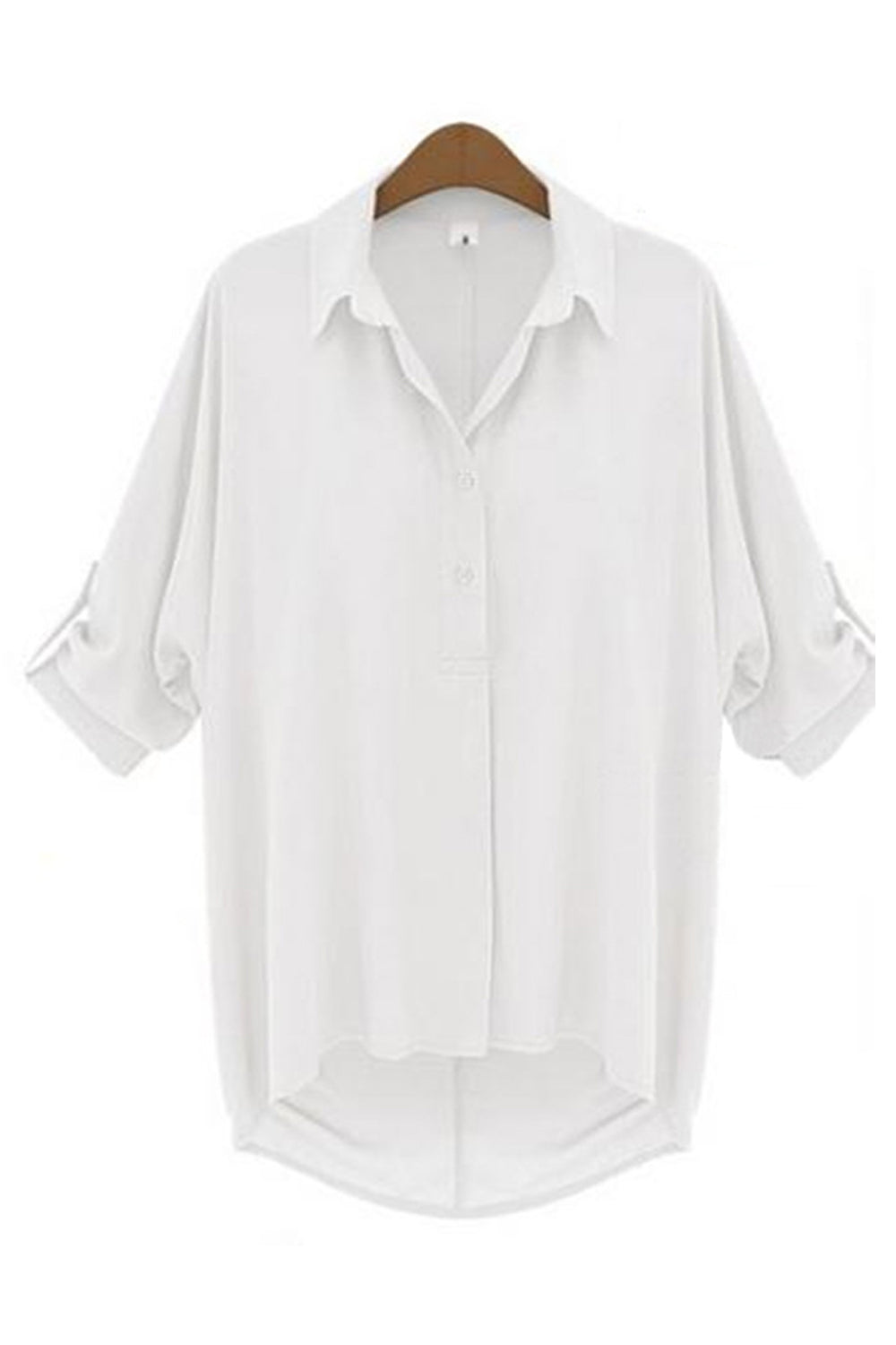 Women Relaxing Formal Folded Cuffs Collar Shirt White