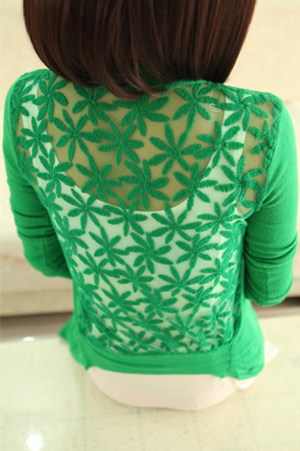 Women Casual Wear Lace Designed Upper Cover Up Green