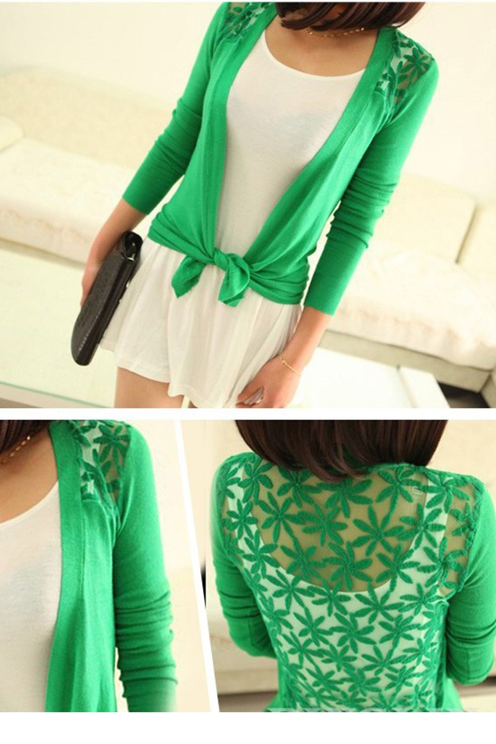 Women Casual Wear Lace Designed Upper Cover Up Green