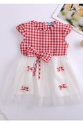 Kids Girls Plaid Pattern Cup Sleeves Dress