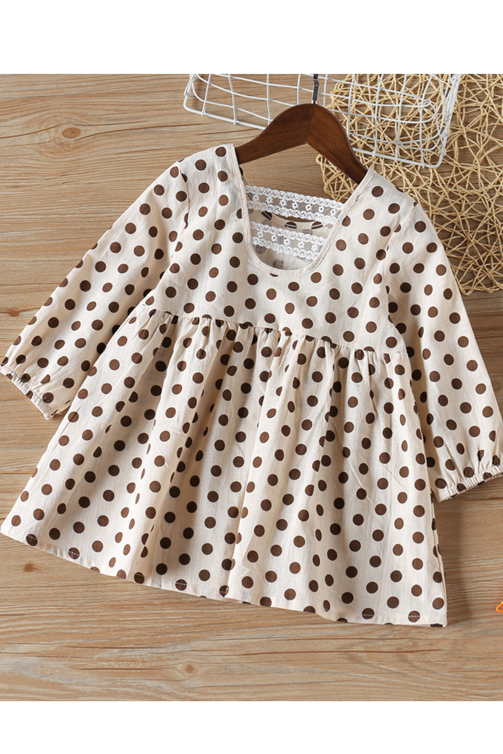 Kids Girls Long Sleeve Doted Print Bow Decorated Dress