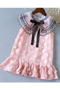 Kids Girls V-Neck Lace Ribbon Summer Dress