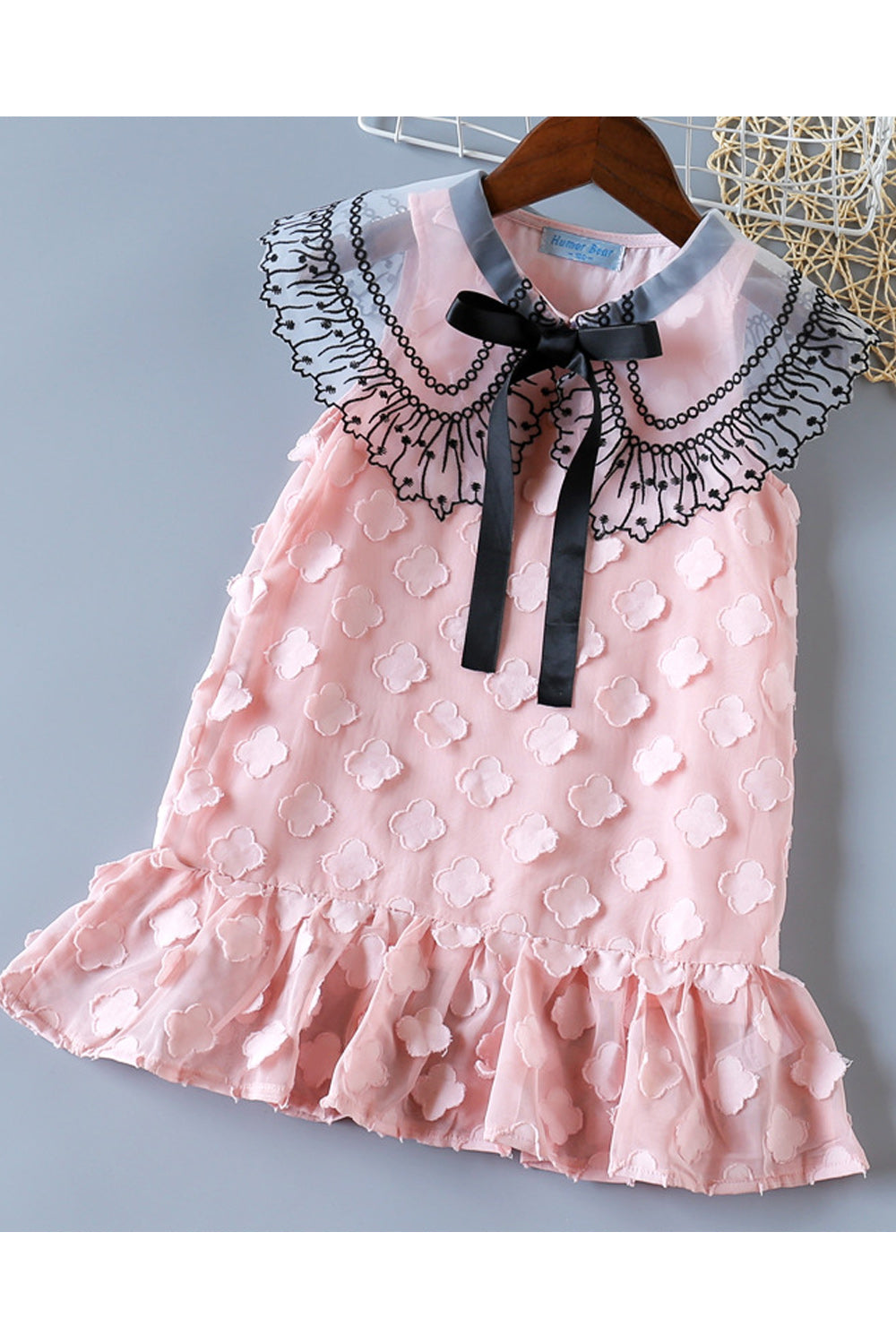 Kids Girls V-Neck Lace Ribbon Summer Dress
