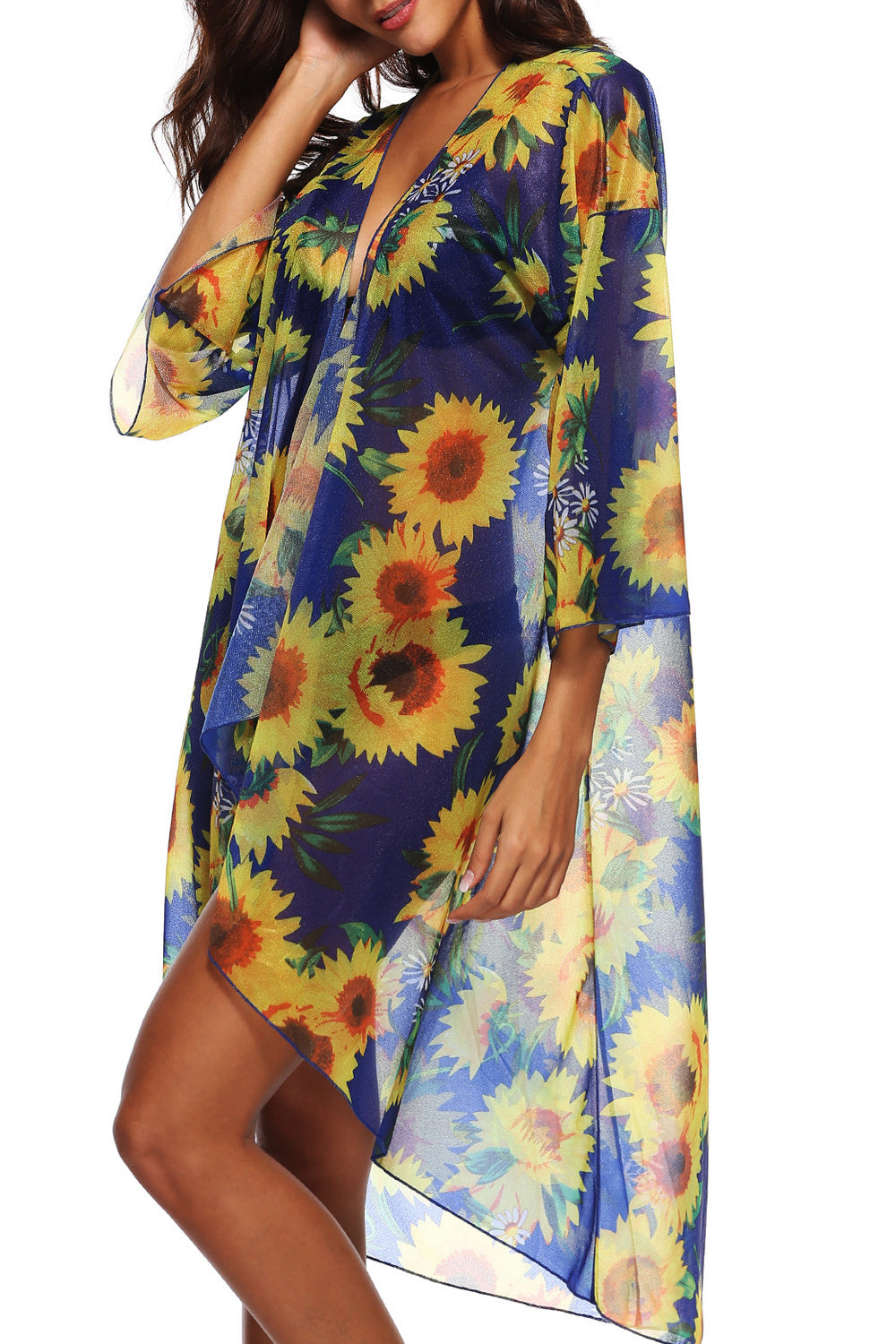 Women Beautiful Sunflower Printed Mid Length Cover-Up
