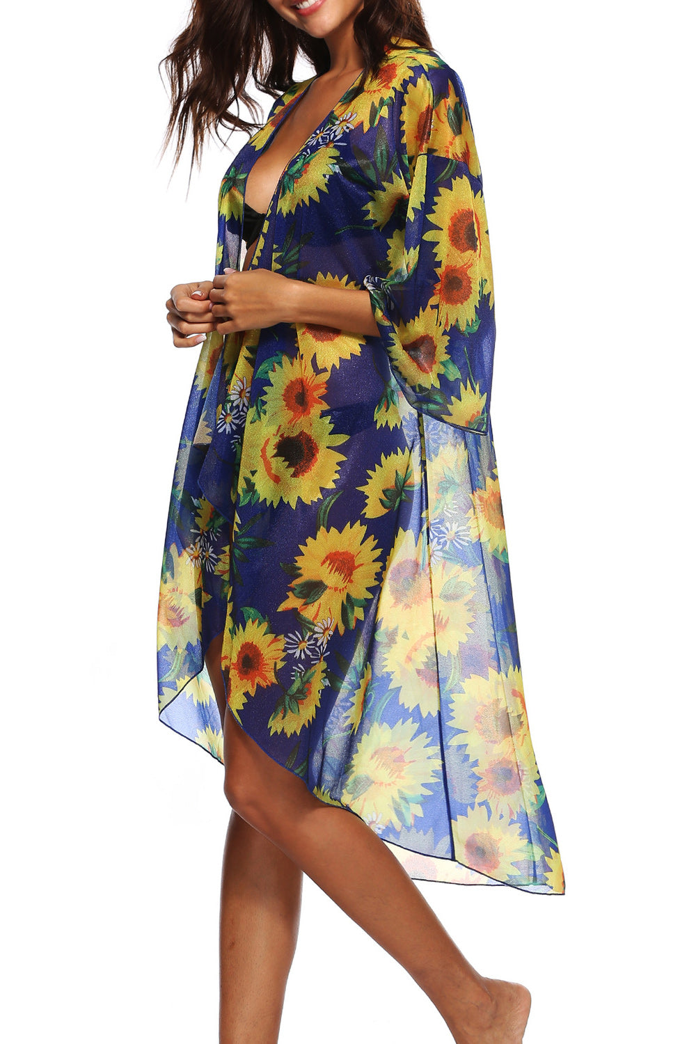 Women Beautiful Sunflower Printed Mid Length Cover-Up