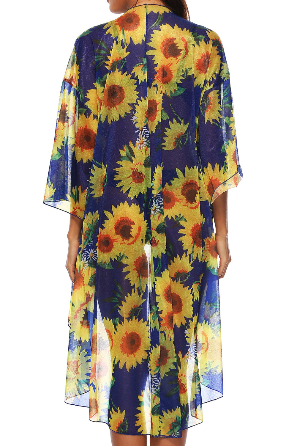 Women Beautiful Sunflower Printed Mid Length Cover-Up