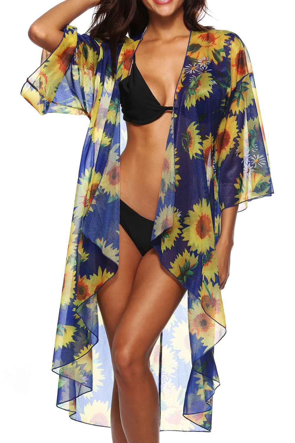 Women Beautiful Sunflower Printed Mid Length Cover-Up