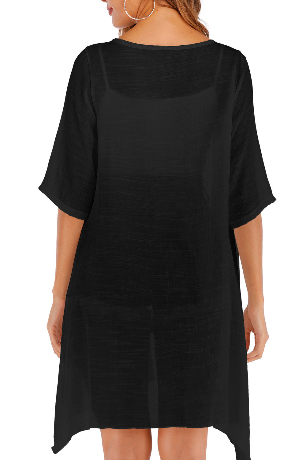Women Solid Colored Short Sleeve Thin Cover-Up