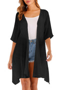 Women Solid Colored Short Sleeve Thin Cover-Up