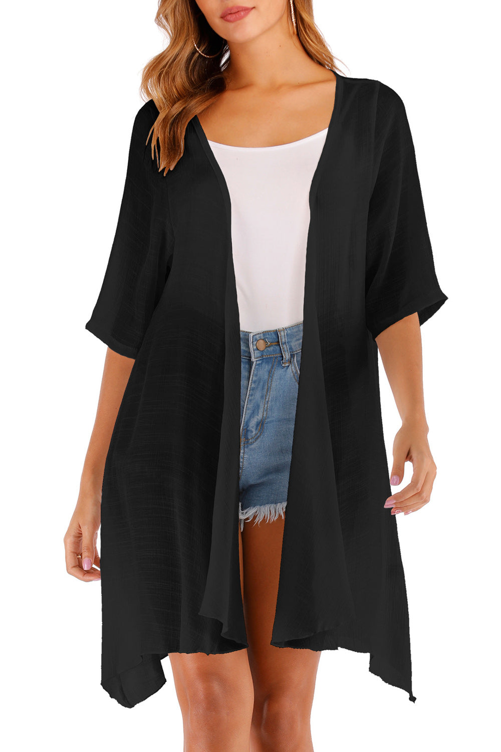 Women Solid Colored Short Sleeve Thin Cover-Up