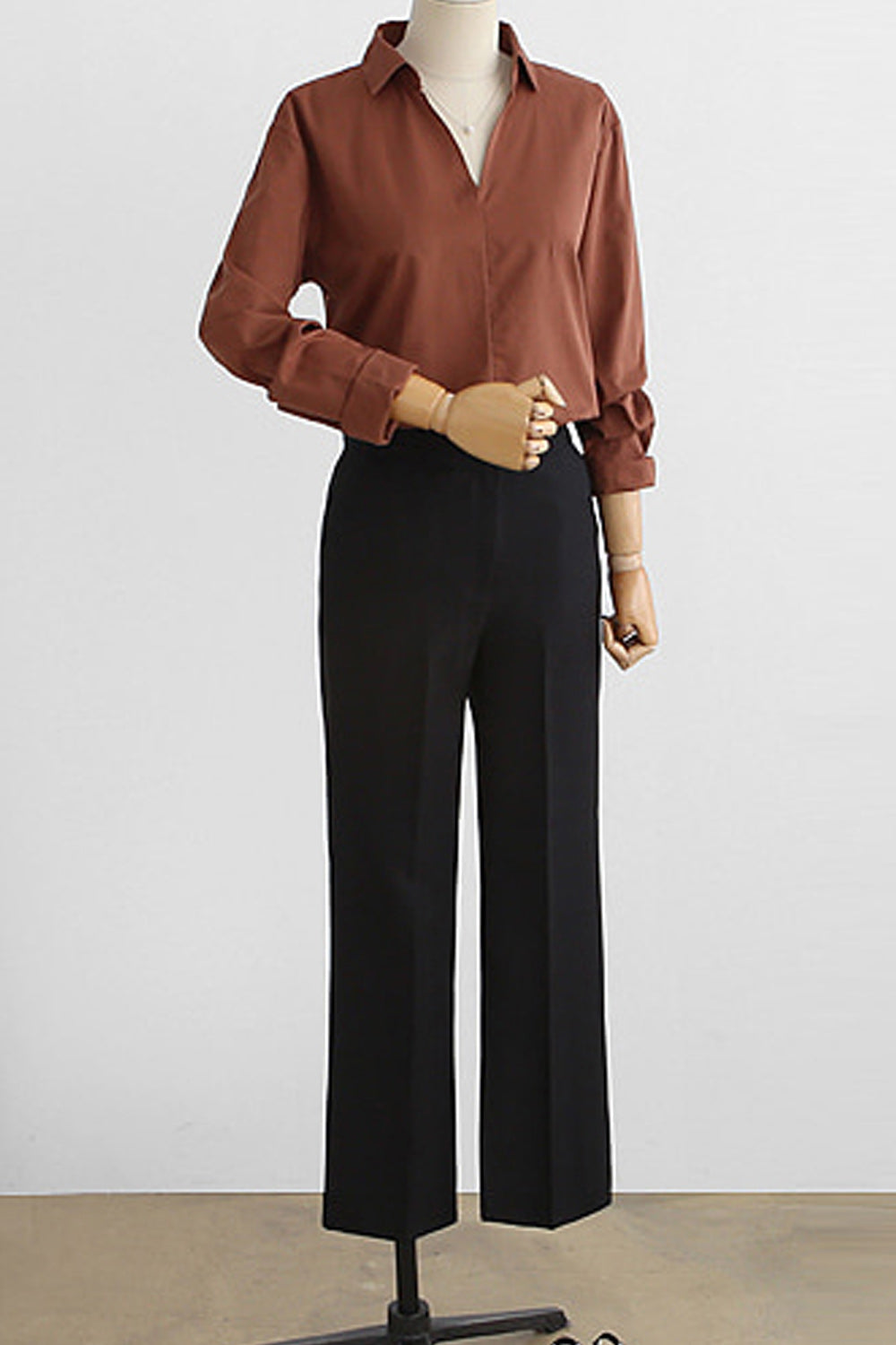 Women Collar V-Neck Pleated Breathable Casual Shirt