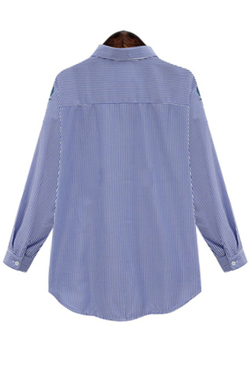 Women Floral Striped Collar Button Down Casual Shirt