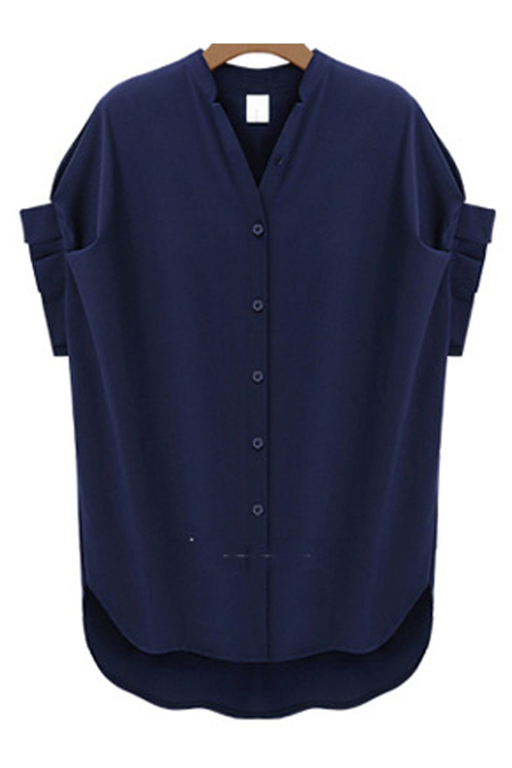 Women Short Sleeve Irregular Hem Button Down Shirt