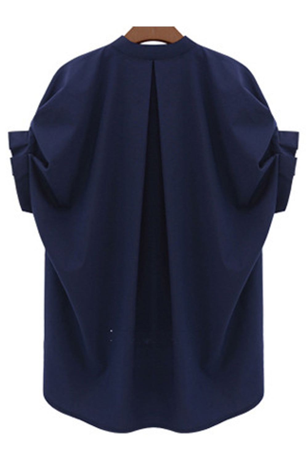 Women Short Sleeve Irregular Hem Button Down Shirt