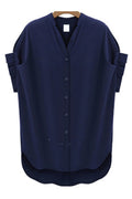 Women Short Sleeve Irregular Hem Button Down Shirt