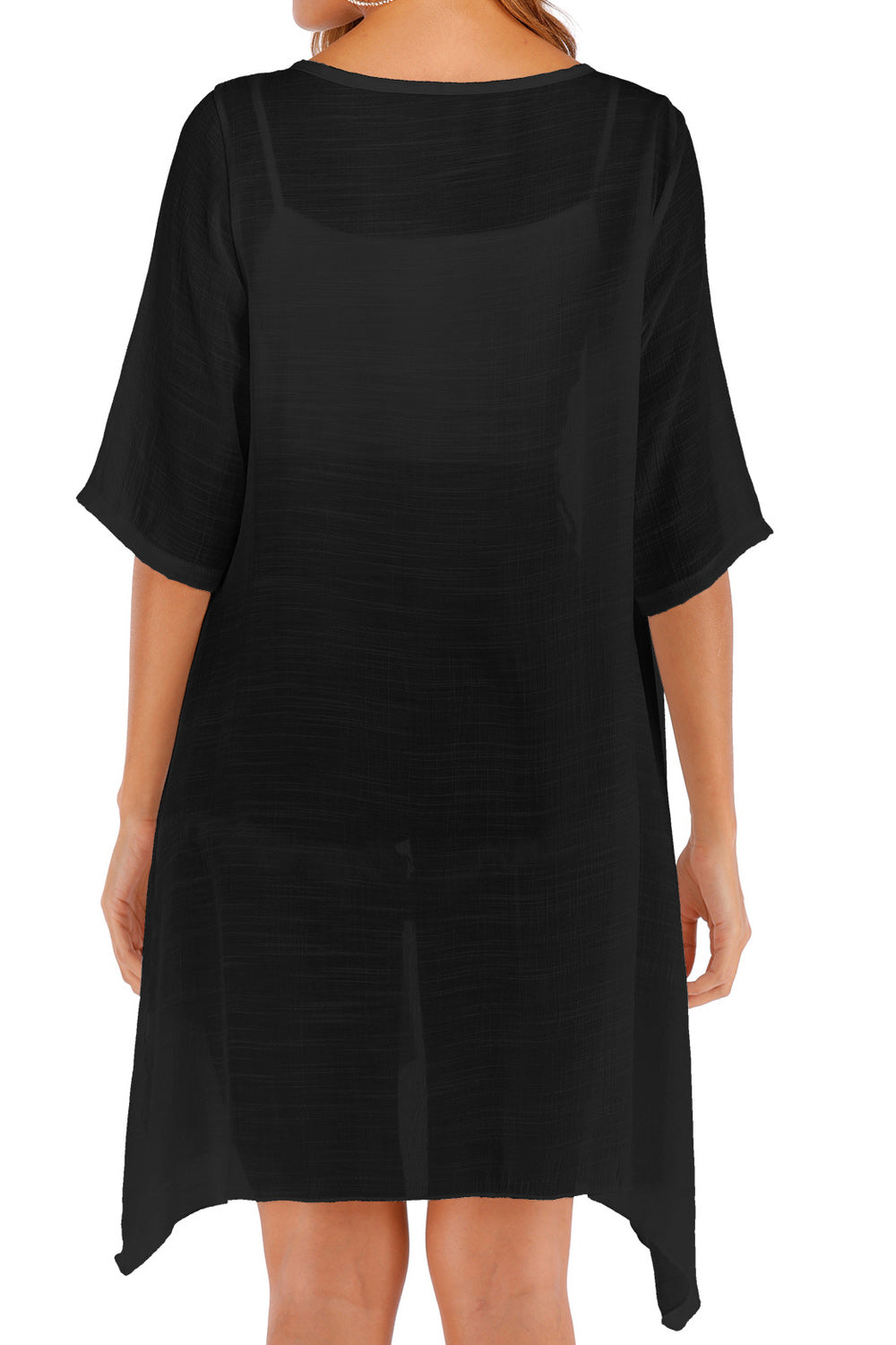 Women Elegant Solid Colored Short Sleeve Irregular Hem Cover-Up