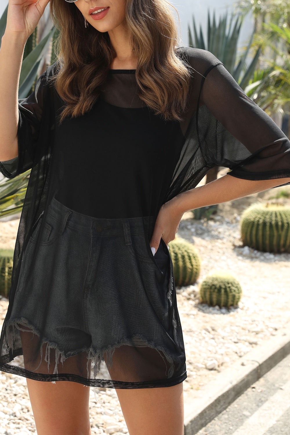 Women Half Sleeve Relax Fit Style Beach Cover-Up