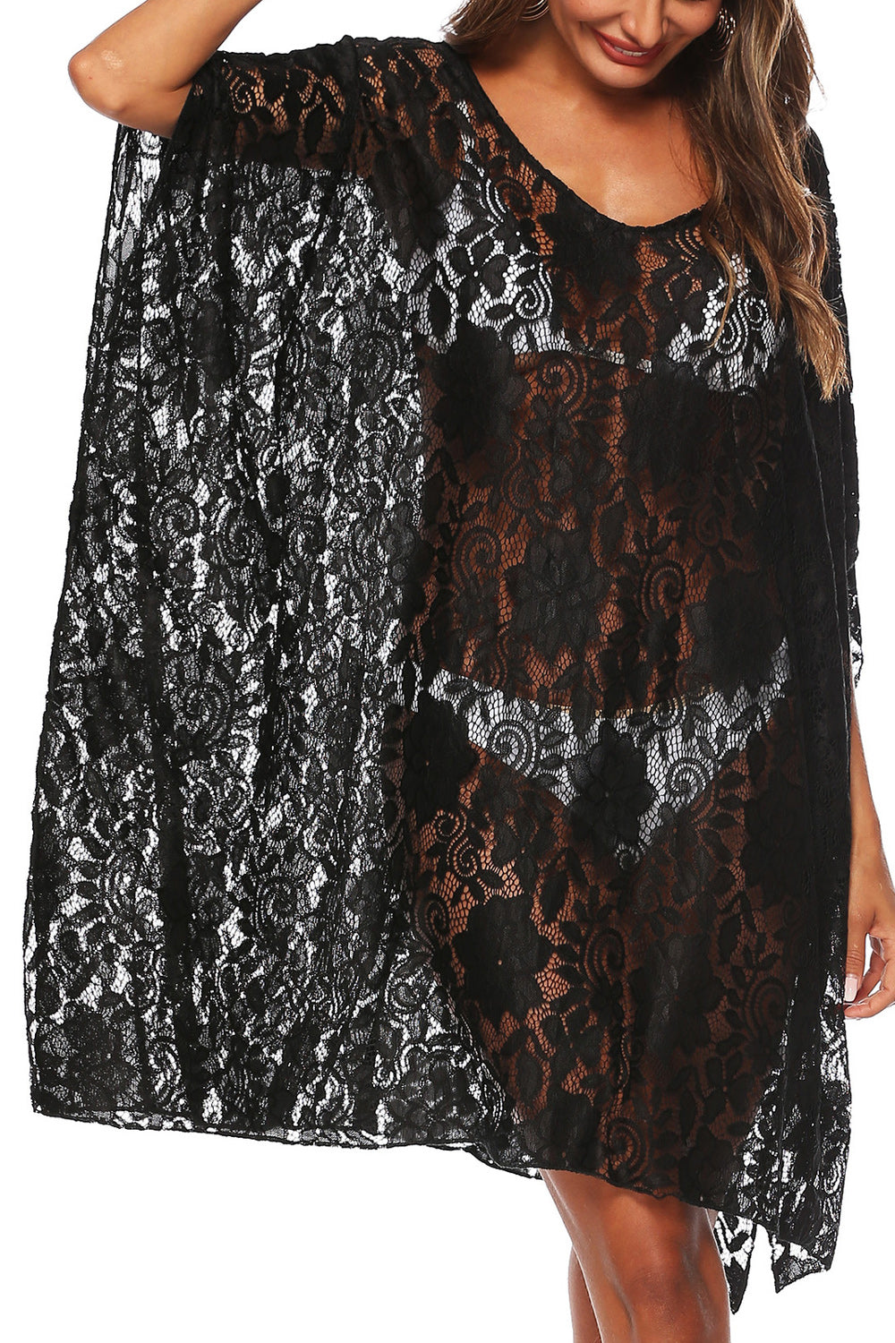 Women Breathable Round Neck Loose Fit Beach Cover-Up