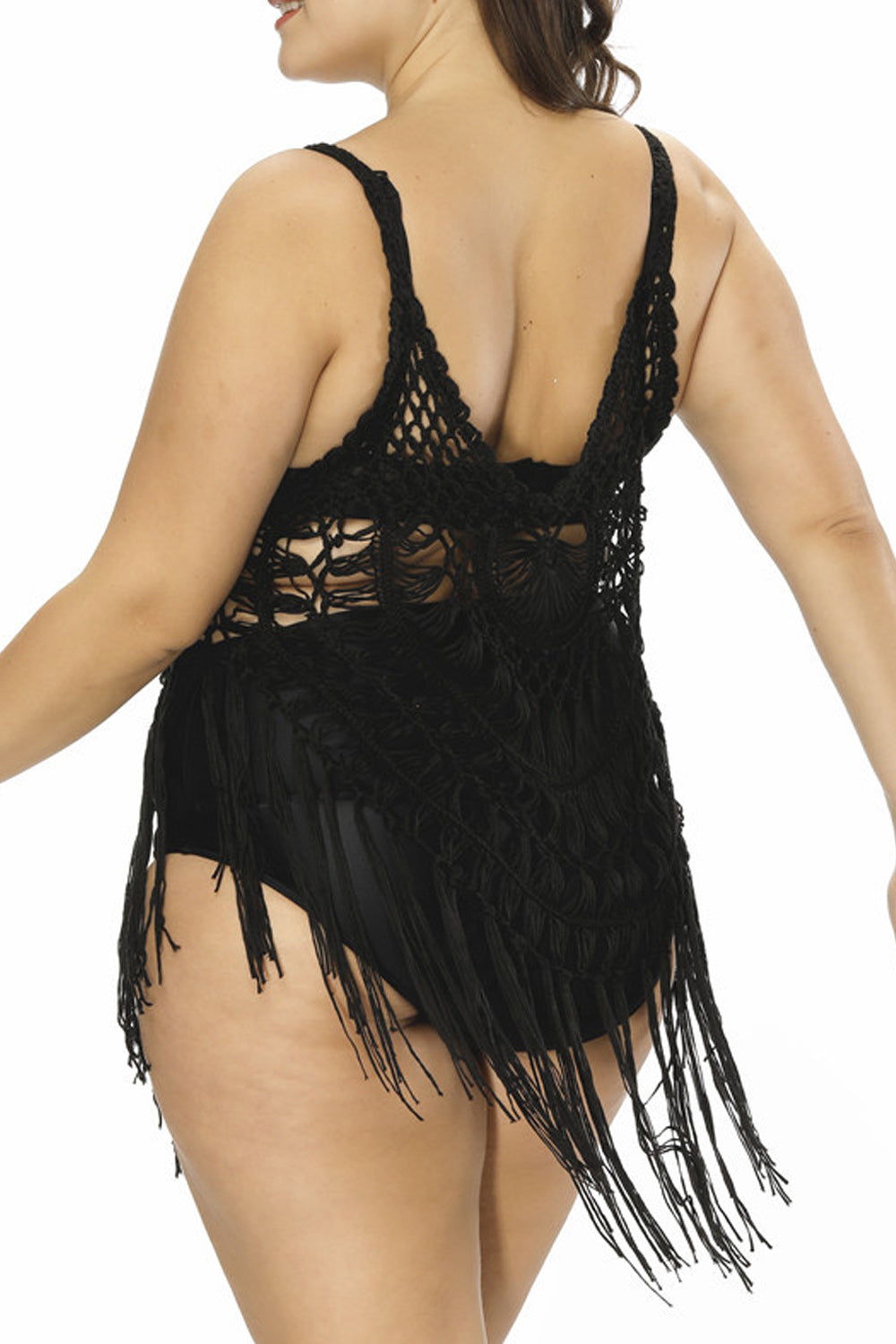 Women Tassel Hem Strap Neck Breathable Cover-Up