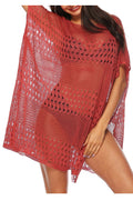 Women Solid Colored Irregular Hem Knitted Hollow Style Cover-Up