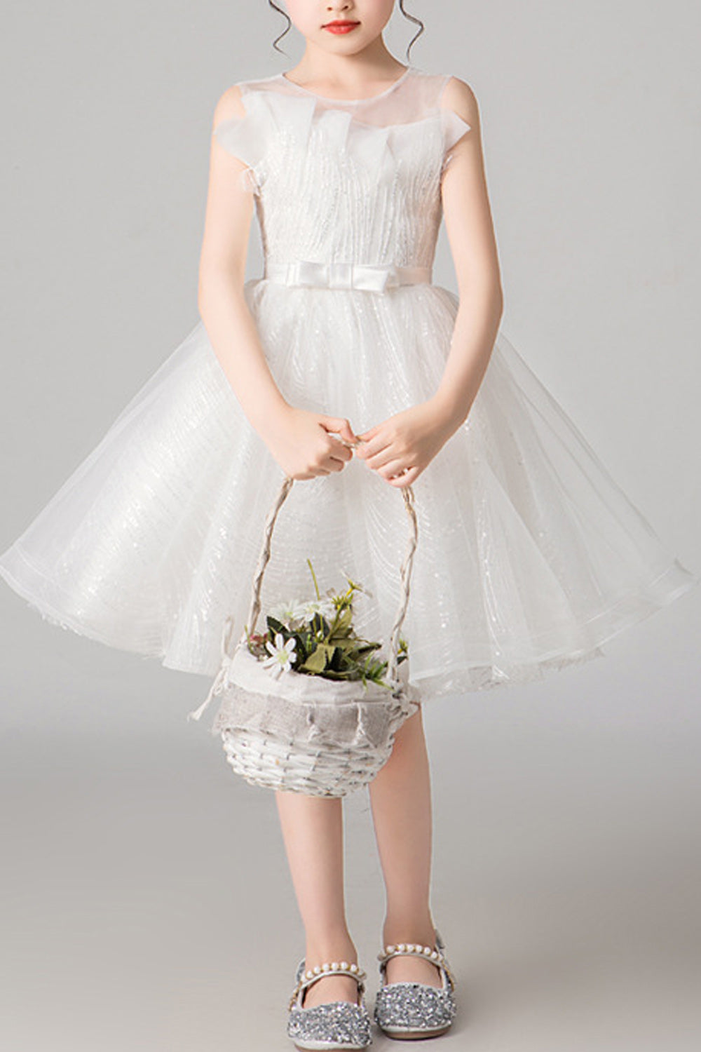 Kids Girls Sleeveless Flared Short Skirt Party Dress