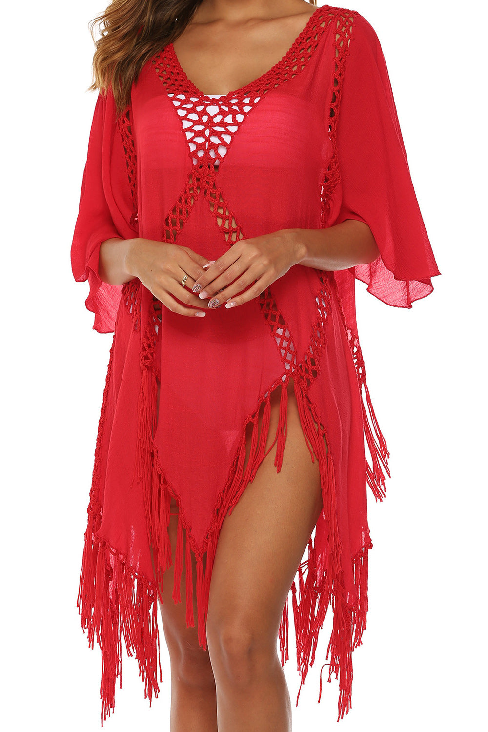 Women Pretty Irregular Hem Style Horn Sleeve Beach Cover-Up
