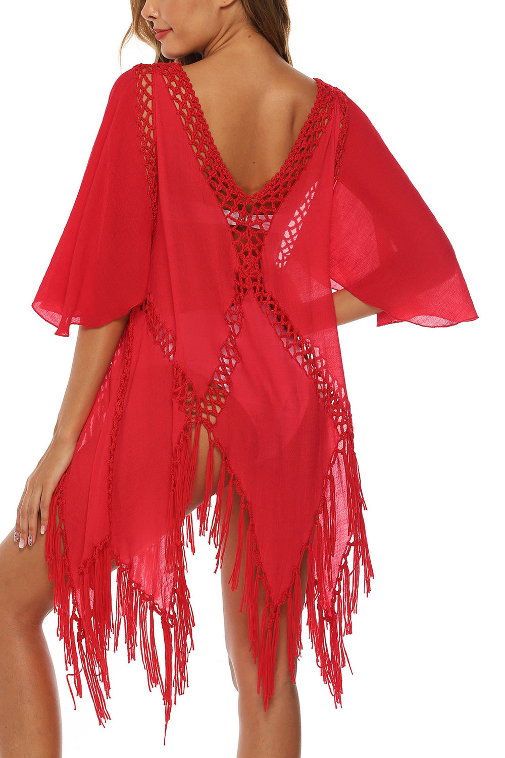 Women Pretty Irregular Hem Style Horn Sleeve Beach Cover-Up