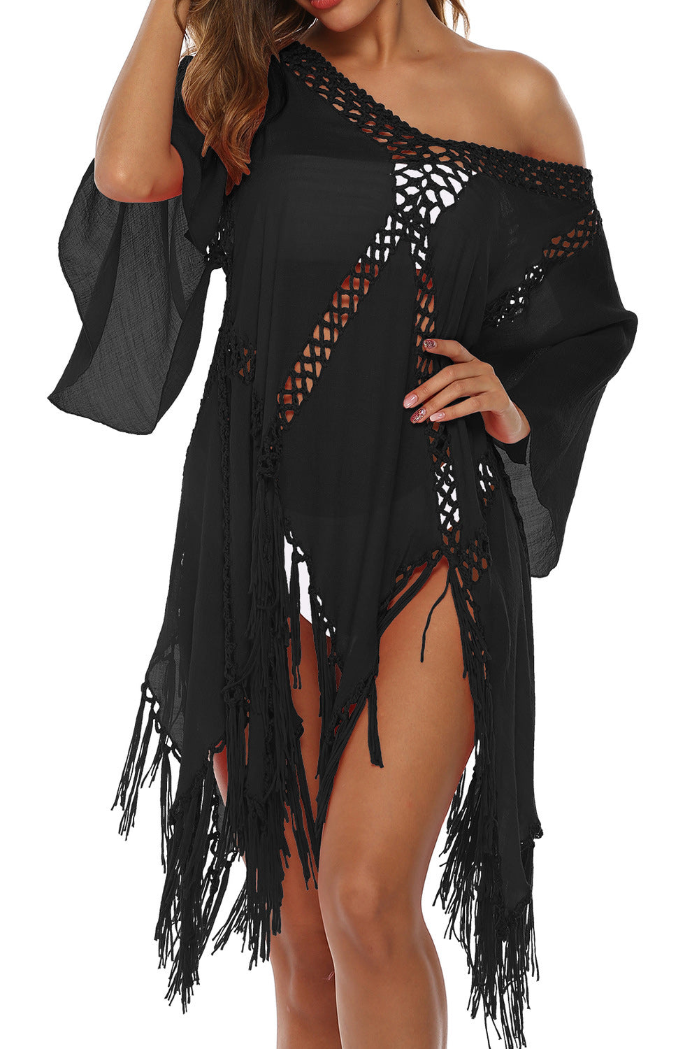 Women Pretty Irregular Hem Style Horn Sleeve Beach Cover-Up
