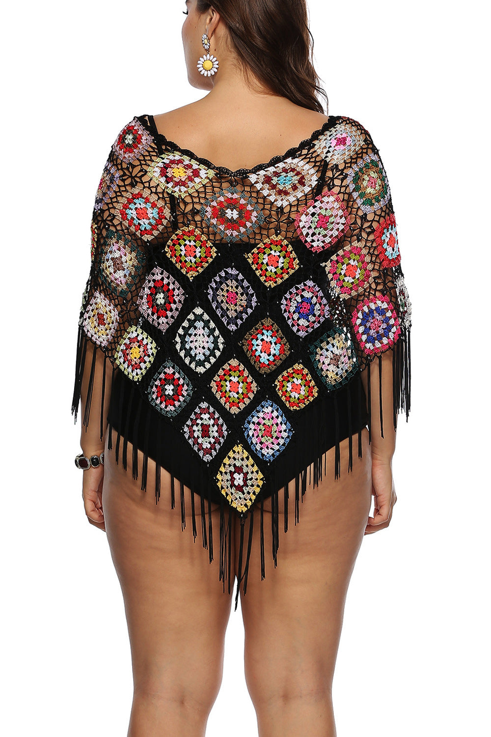 Women Stylish Tassel Hem Half Sleeve Breathable Loose Fit Beach Cover-Up