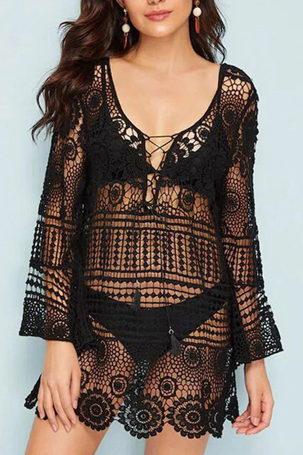 Women Hollow Lace Breathable Beach Cover-Up