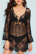 Women Hollow Lace Breathable Beach Cover-Up