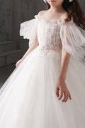 Kids Girls Off Neck Flying Sleeve Princess Pretty Dress