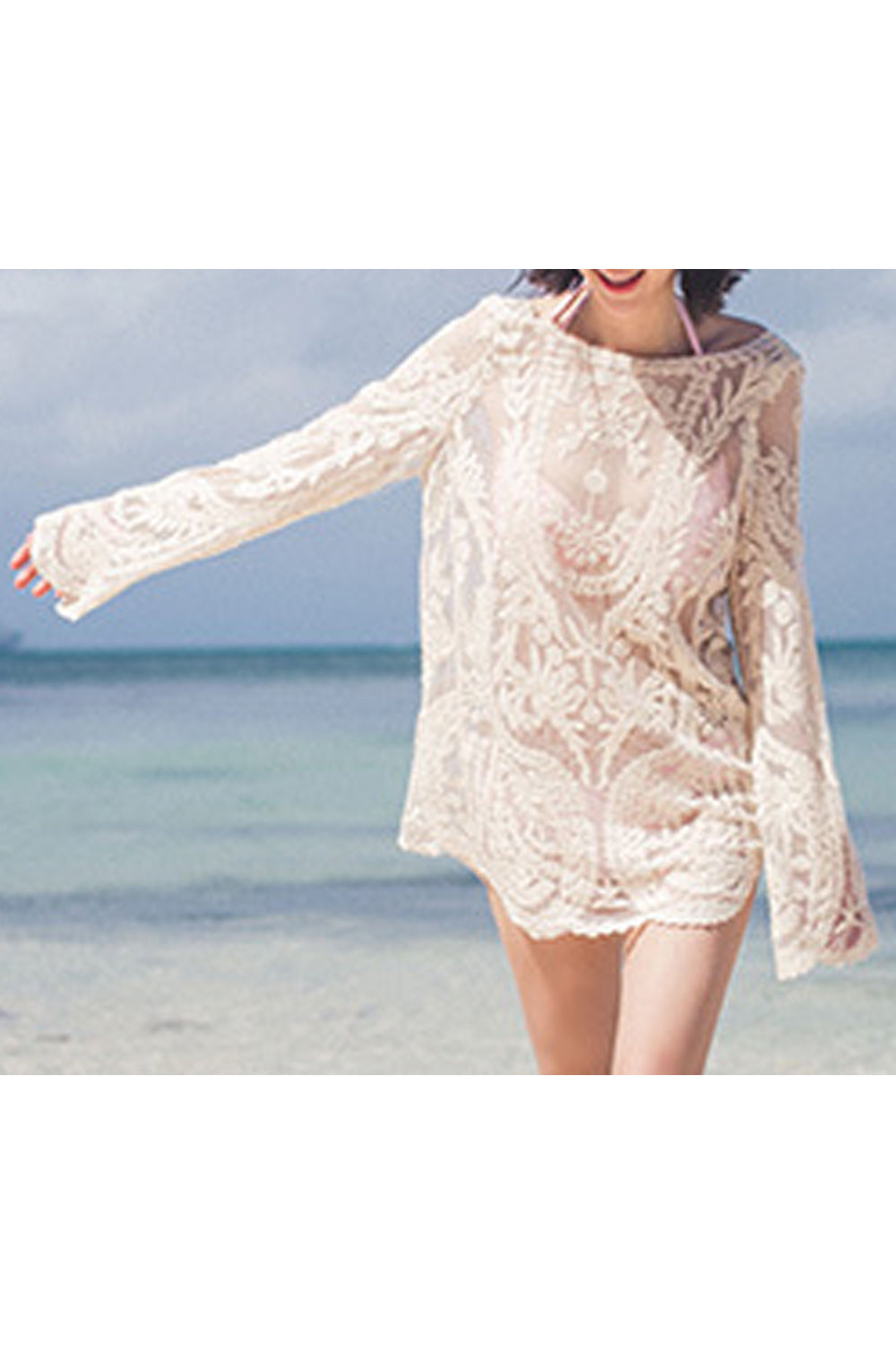 Women Long Sleeve Beautiful Embroidered Cover-Up