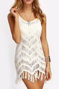 Women Beautiful Tassel Hem Hollow Strap Neck Cover-Up