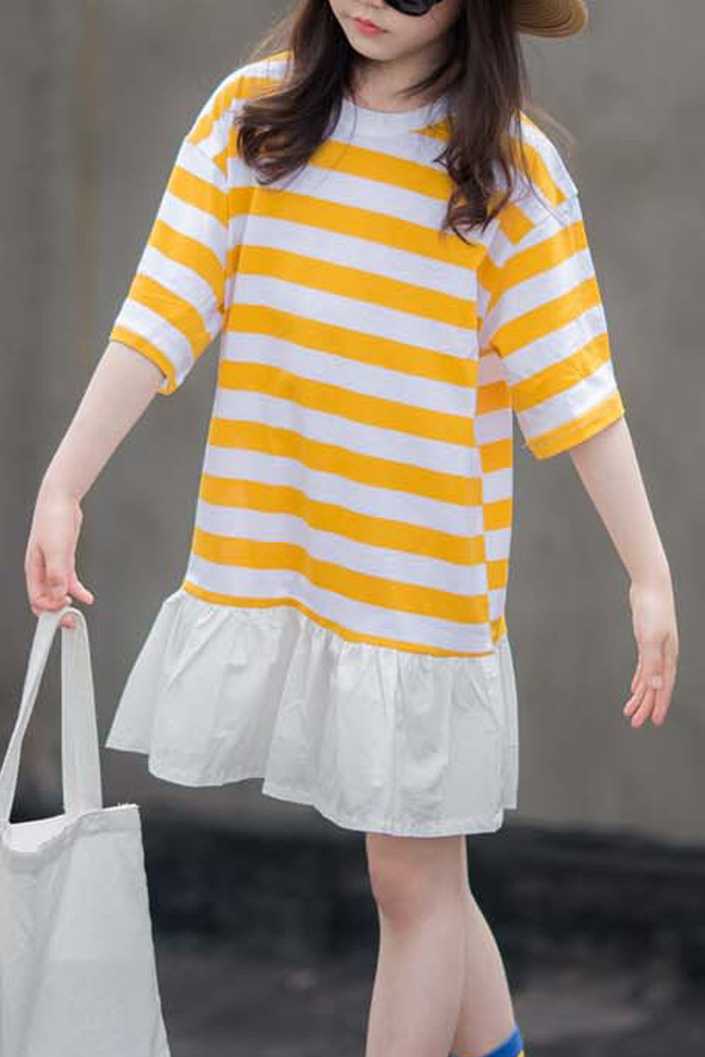 Kids Girls Stripes Round Pattern Dress