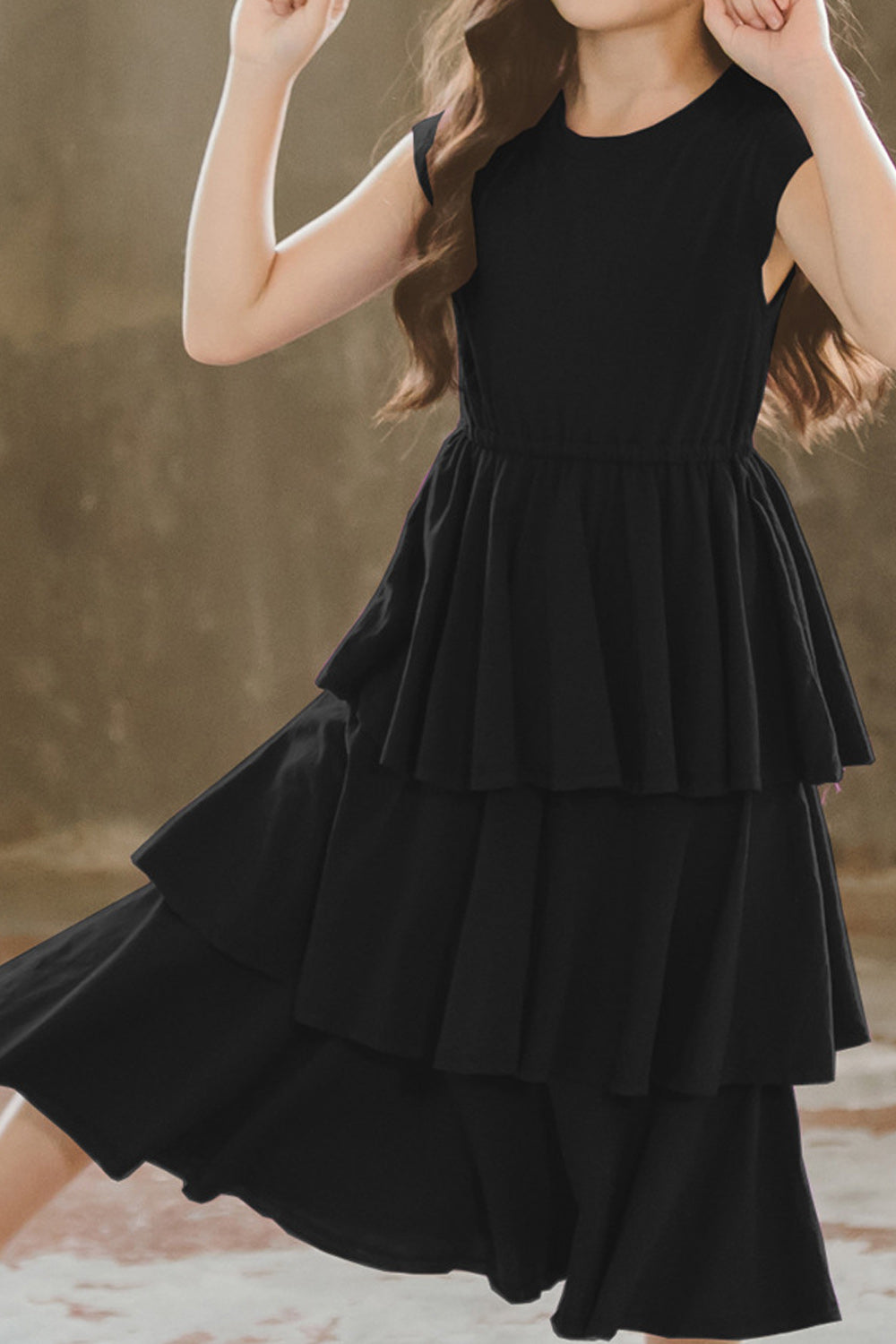 Kids Girls Big Ruffles Pleated Dress