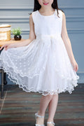 Kids Girls Lovely Mesh Skirt Bow Decorated Princess Dress