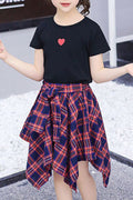 Kids Girls Small Heart Printed Round Neck Printed Skirt Outfit