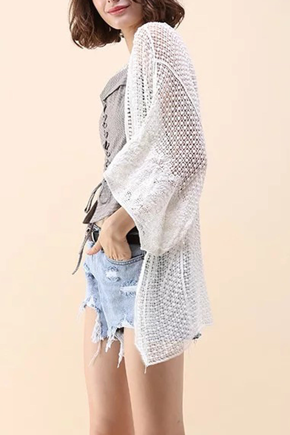 Women Knitted Hollow Solid Colored Breathable Cover-Up