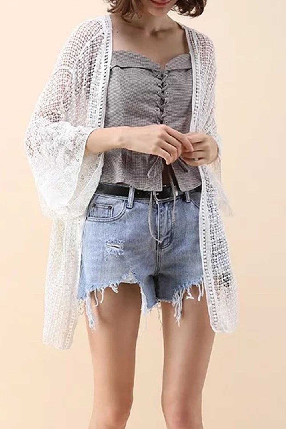 Women Knitted Hollow Solid Colored Breathable Cover-Up
