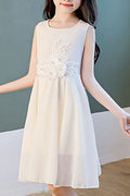 Kids Girls Solid Color Decorated Sleeveless Princess Dress