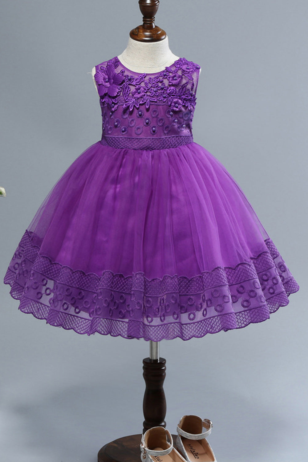 Kids Girls Round Neck Embroidery Dress